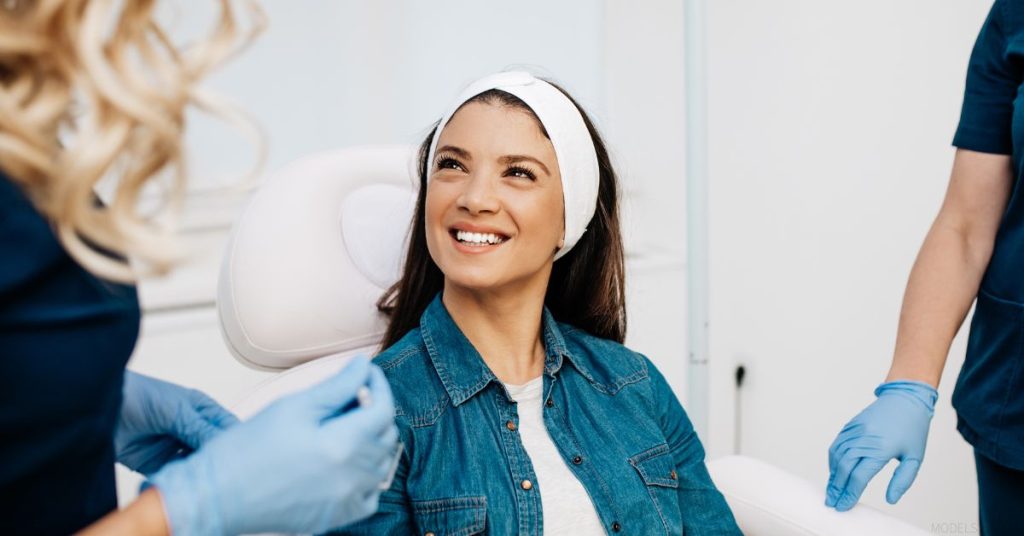 Woman in a plastic surgery consultation (model)