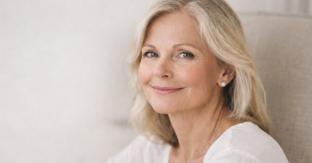 Woman showcasing natural results after Facelift -FreshLook Lift procedure (model)